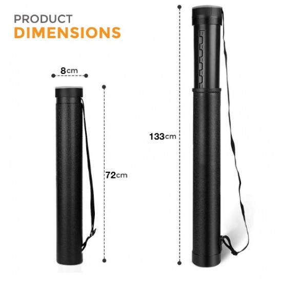 Plastic tube for storing media, drawings, maps and documents, waterproof, adjustable diameter 8 cm * height 133 cm (black)